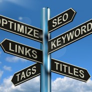 Seo Optimize Keywords Links Signpost Showing Website Marketing Optimization